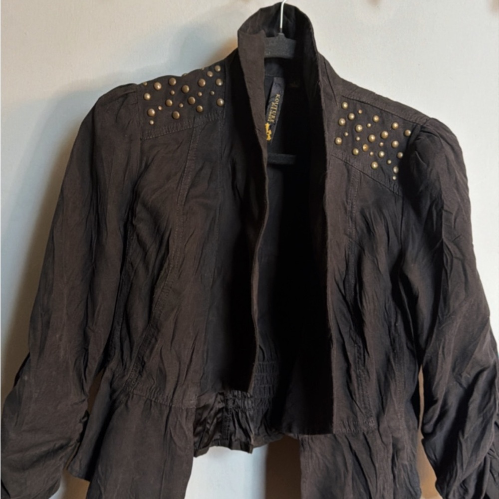 Vintage Studded Boho Peplum Jacket | Cinched Waist Statement Layer - Large